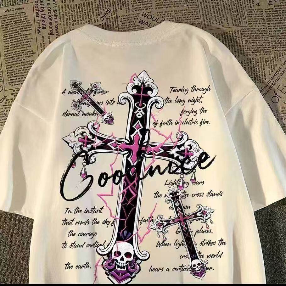 Streetwear Brand Italy - American High-Street Hiphop Cross Skull Short-Sleeve