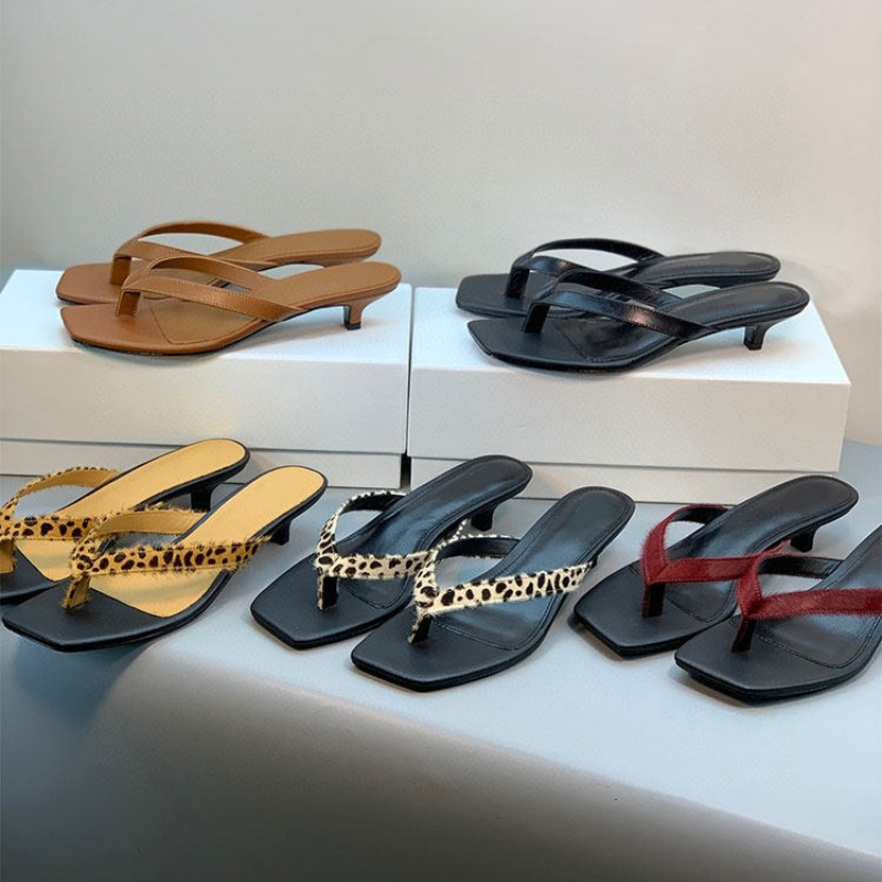 Brand Of Streetwear - Luxury Brand Leather Heeled Flip Flops