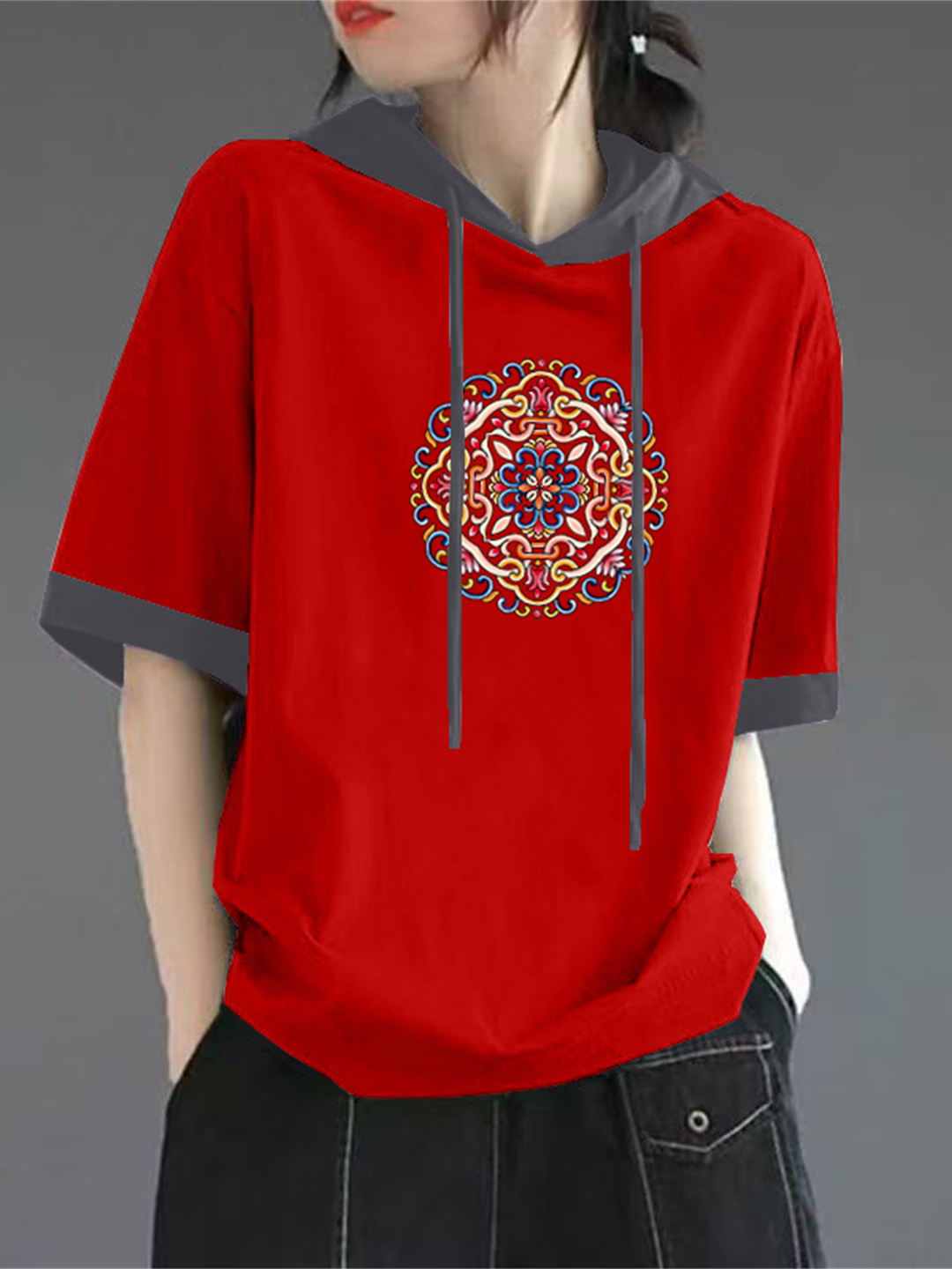 Red Pure Cotton Short Sleeve T - Streetwear High End Brand ulasan dan harga