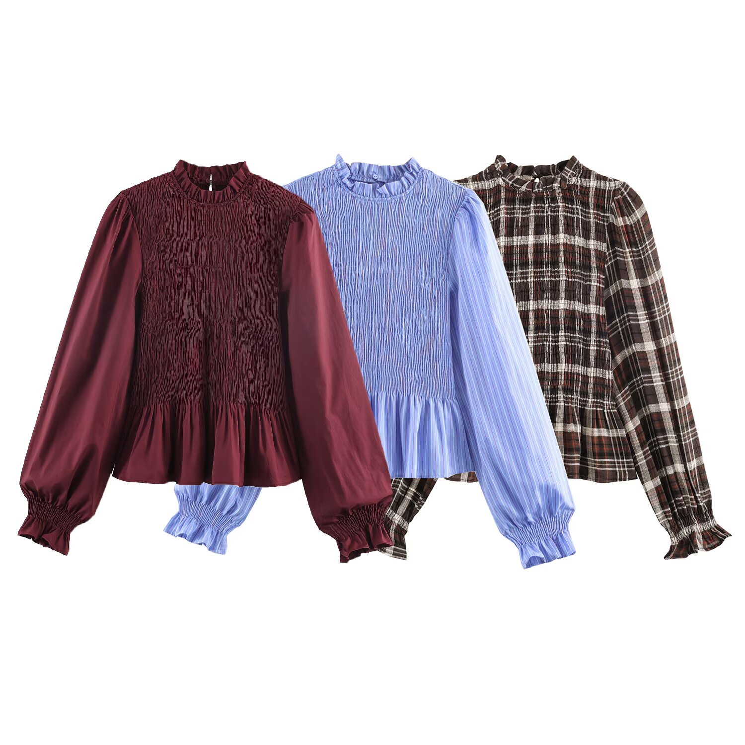 Brand Plaid Ruffle Blouses for - Streetwear Brand England ulasan dan harga