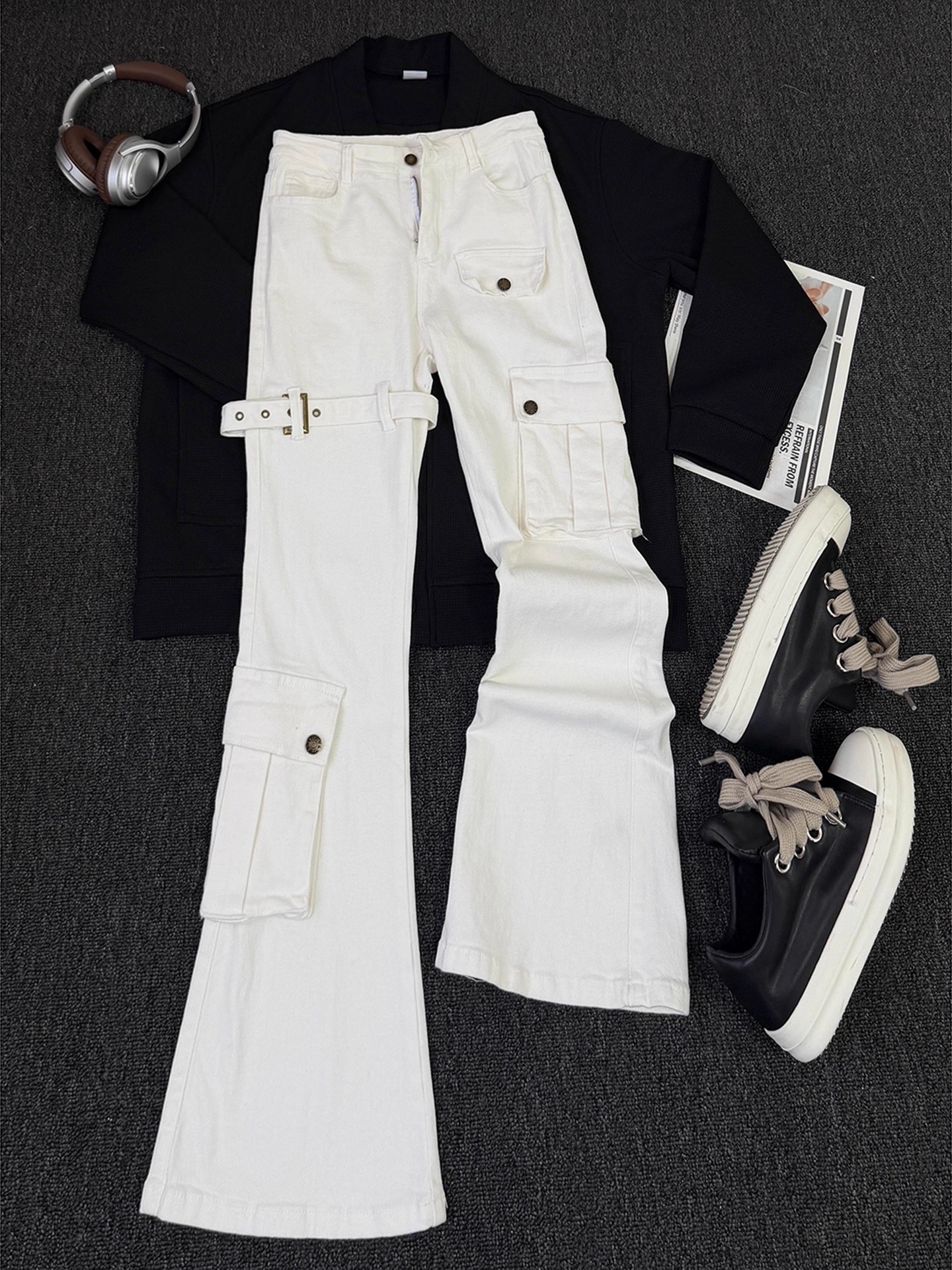 White Belted Vibe Men's Jeans  - Streetwear Brand Belts ulasan dan harga
