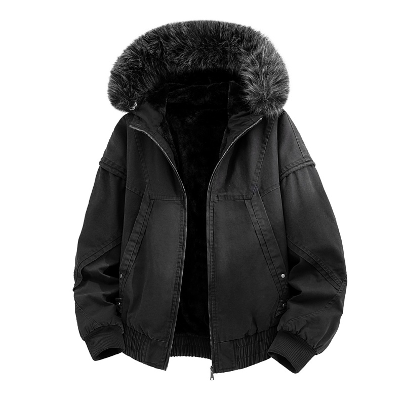High-end Fur Collar Hooded Par - Streetwear High End Brand ulasan dan harga