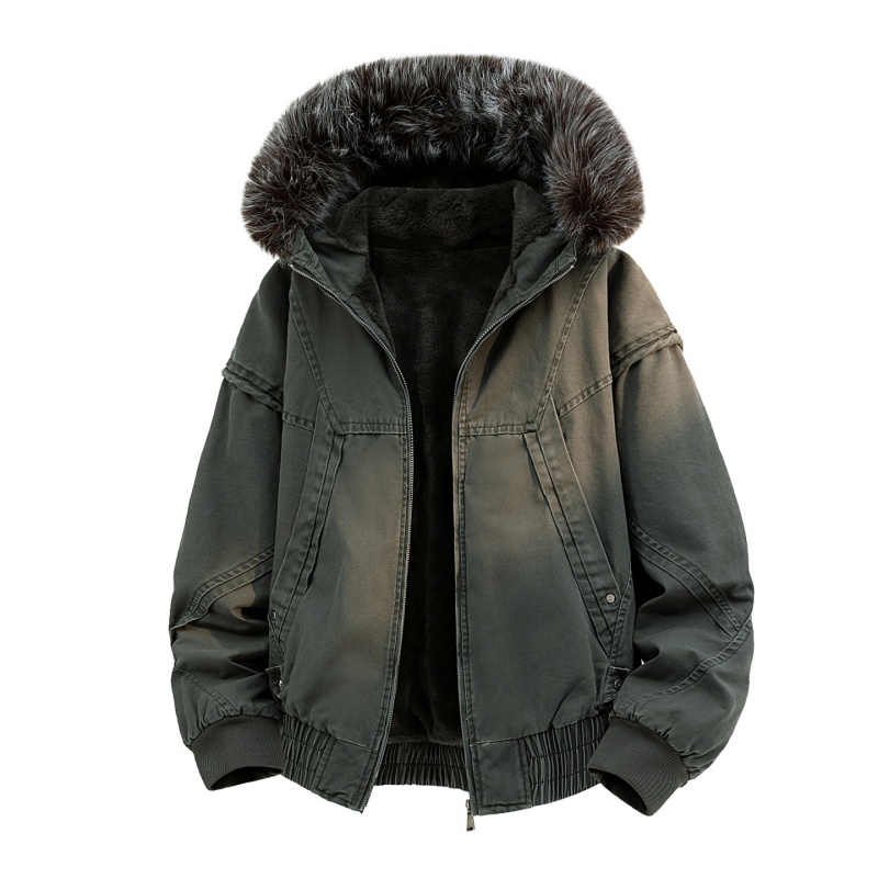 High-end Fur Collar Hooded Par - Streetwear High End Brand ulasan dan harga