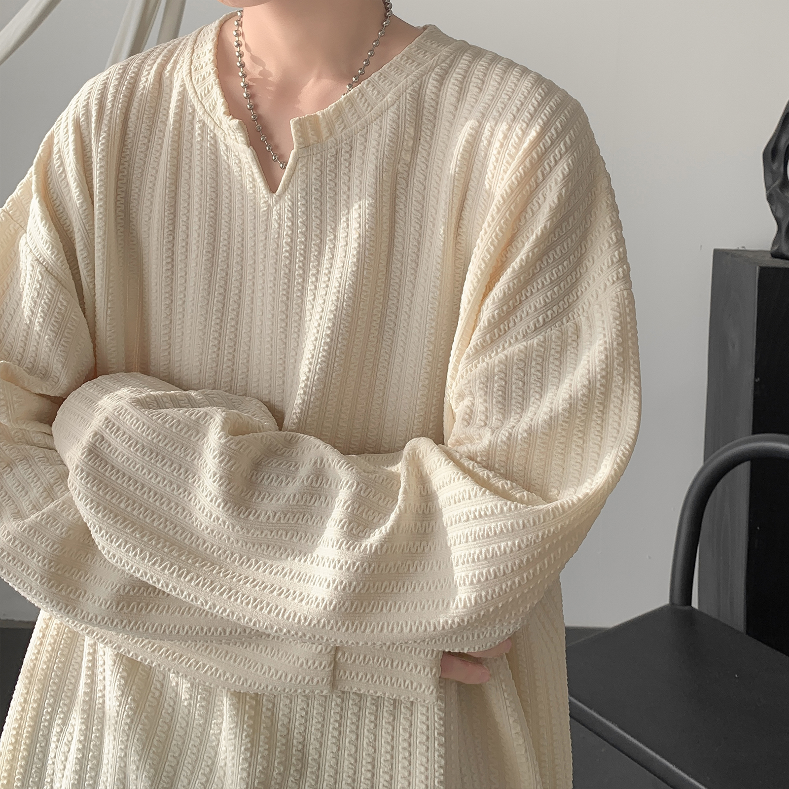 Loose Long Sleeve V-Neck T-Shi - Streetwear High End Brand ulasan dan harga